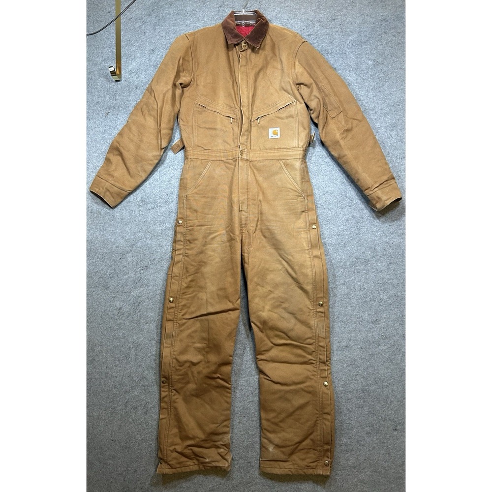 Vtg Carhartt Mens 42? Regular Cotton Usa Red Quilted Lined Farm Work Coveralls